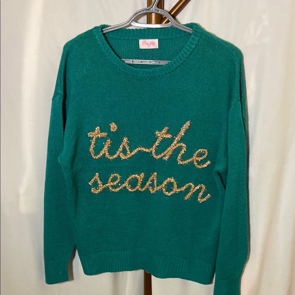Pink Lily Green sweater tis the season